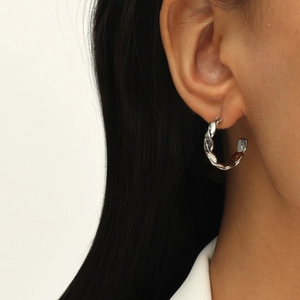 Orecchini a Cerchio C Placcati in Oro Stile Francese per Donna Minimalista Intrecciati Foglia Catena Gioielli Accessori