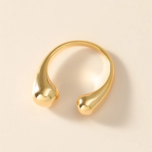 Anello aperto minimalista in ottone placcato oro con elegante design a doppia goccia da donna