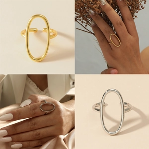 Minimalistischer Hohlraum Oval Geometrischer Ring Messing Vergoldet Verstellbarer Offener Fingerschmuck Damen Modern Elegant