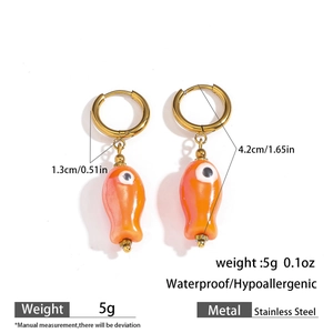 Cute orange ceramic fish earrings in stainless steel for a stylish cartoon look