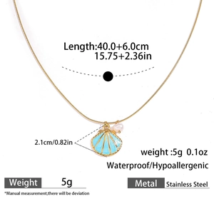 Detailed specs of light blue shell pendant necklace made of waterproof stainless steel