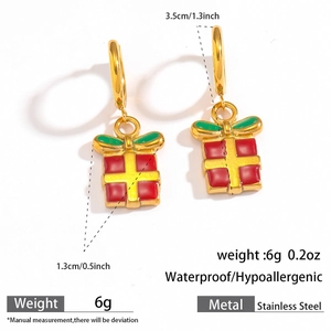 Detailed dimensions of stainless steel red gift box Christmas earrings with dimensions