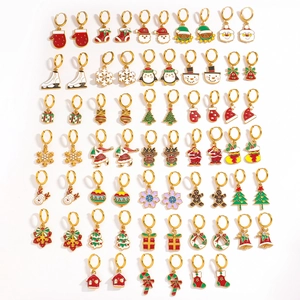 25-pair set of Christmas enamel hoop earrings featuring Santa, reindeer and snowflakes