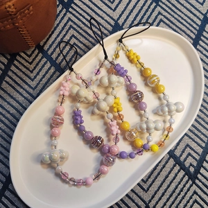 Handmade Beaded Bear Cloud Phone Charm Lanyard Colorful Resin Beads Mobile Phone Chain For Women Girls Wrist Strap