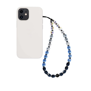 Blue gradient beaded crystal phone lanyard wrist strap on a white smartphone case