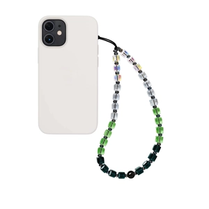 Colorful gradient crystal beaded phone strap with faceted square glass beads on white case