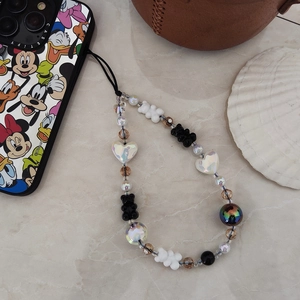 Colorful Beaded Heart Bear Phone Chain Handmade Acrylic Glass Bead Wristlet Lanyard Strap For Women Mobile Accessories