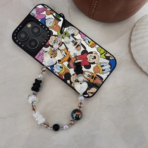 Colorful heart beads and bear phone charm with Disney characters protective phone case