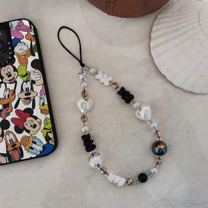 Charming beaded phone strap with iridescent hearts and cute acrylic bears for women