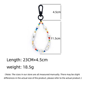 Detail view of colorful beaded keychain with dimensions 4.5cm hook and 11.5cm folded length