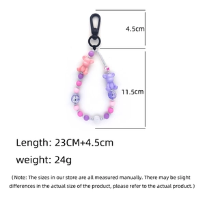 Detail of beaded bear keychain showing precise dimensions of 4.5cm clasp and 11.5cm loop