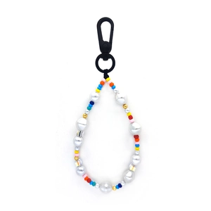 Handmade Bohemian Rainbow Beaded Keychain With Baroque Imitation Artificial Pearls And Gold Plated Beads Bag Charm Lanyard For Women