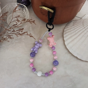 Handmade Beaded Keychain With Cute Acrylic Bear Pendant Pink Purple Glass Beads Zinc Alloy Bag Charm For Women Girls