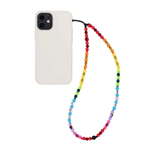 Rainbow gradient acrylic beaded crossbody phone strap with multi-color crystal beads