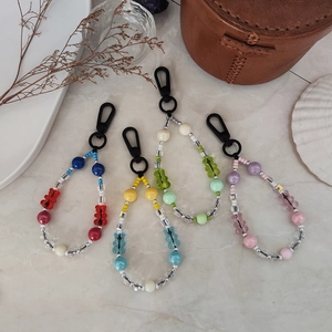 Cute Bear Beaded Keychain Colorful Glass Acrylic Beads Bag Charm Zinc Alloy Key Ring For Women Girls Gift Car Accessories