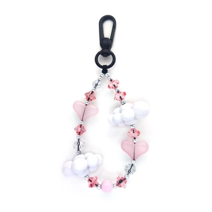 Süßer Rosa Herz Weiße Wolke Perlen Schlüsselanhänger Acrylperlen Zinklegierung Hummerverschluss Tasche Anhänger Damen Geschenk