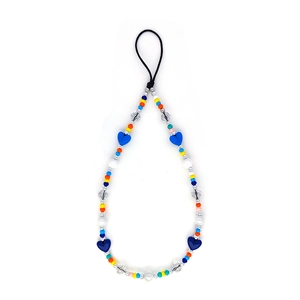 Handmade colorful heart beaded phone charm with pearls and rainbow acrylic beads