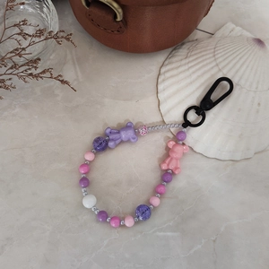 Handmade beaded keychain with cute resin bears and colorful beads for bags and phones