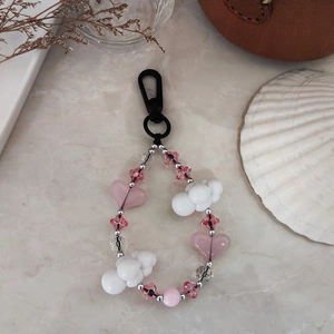 Rosa Herz und weiße Wolke Perlen Schlüsselanhänger für Taschen und Schlüsselanhänger