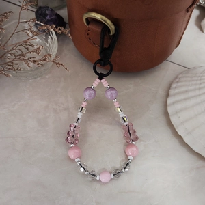 Cute beaded bear keychain in pink and purple colors with durable matte spring clasp