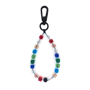Colorful Square Crystal Glass Beaded Keychain For Women Ethnic Style Rainbow Beads Zinc Alloy Key Ring Bag Pendant Accessory