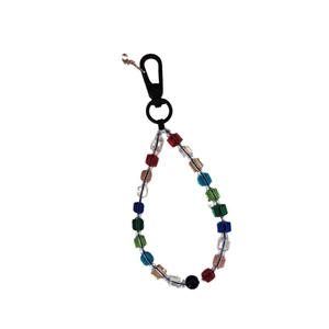 Rainbow crystal bead keychain with colorful square beads and black lobster clasp for keys