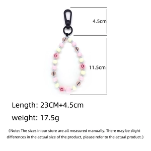 Porte-clés fait main avec fleurs roses smiley et perles mates pour femmes
