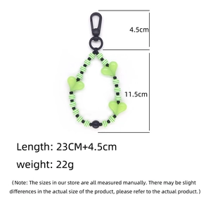 Striped acrylic heart beaded keychain with green and white beads for bags and phones