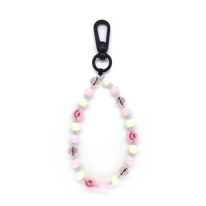 Porte-clés fait main avec perles roses souriantes et perles colorées pour femme