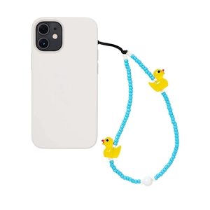 Cute sky blue beaded phone strap with yellow rubber ducks and white beads for phone