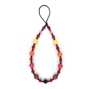Colorful beaded phone wrist strap with vibrant crystal beads and secure black loop cord