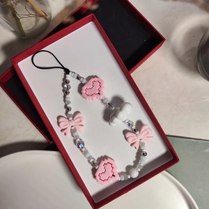 Rosa Pixel-Herz und Schleife Perlen Handyband mit schillernden Perlen in Geschenkbox