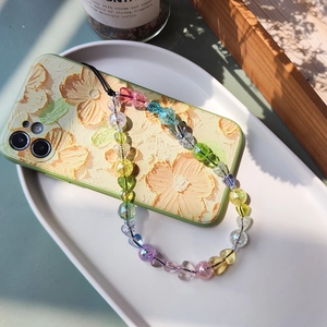 Colorful acrylic heart beaded phone charm strap with mixed round beads and wrist strap