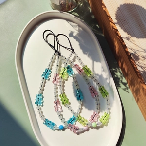 Handmade Cute Gummy Bear Beaded Phone Chain Resin Acrylic Glass Beads Wrist Strap Lanyard Phone Charm For Women Girls Gift