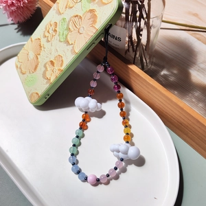 Colorful Gradient Acrylic Cloud Beaded Phone Lanyard Handmade Rainbow Cell Phone Chain Strap For Women Tech Accessory