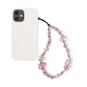 Pink crystal beaded phone strap with butterfly and heart charms for girls on white phone
