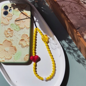 Handmade Glass Seed Beads Phone Strap Cute Duck Red Heart Charm Anti-loss Mobile Phone Chain For Women INS Style
