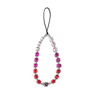 Handmade gradient bead phone charm with pink crystal cubes and metal bead accent