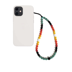 Retro multi-color gradient glass beaded phone charm strap on a white case