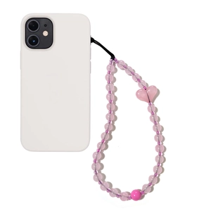 Bijou de téléphone fait main avec cœur rose et perles en résine sur coque de téléphone