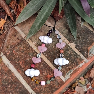Handmade Beaded Phone Lanyard Natural Stone Acrylic Cloud Heart Y2K INS Style Aesthetic Anti Lost Mobile Phone Strap For Women