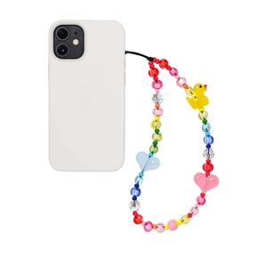 Dragonne en perles arc-en-ciel avec breloques canard jaune et cœur pour téléphones