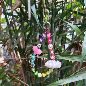 Cute Colorful Beaded Keychain For Women Girls Acrylic Heart Cloud Rainbow Glass Beads Bag Pendant Key Ring Gift Jewelry