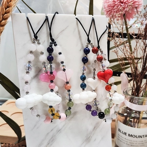 Handmade Colorful Beaded Phone Chain Strap Heart Cloud Butterfly Charms Natural Stone Acrylic Y2K Mobile Phone Lanyard Women