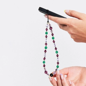 Handmade Malay Jade Rhombus Crystal Beaded Phone Strap Purple Green Acrylic Bead Phone Chain For Women Mobile Phone Jewelry