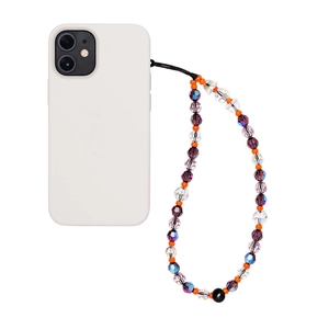 Coque de téléphone en silicone blanc avec dragonne en perles de cristal colorées