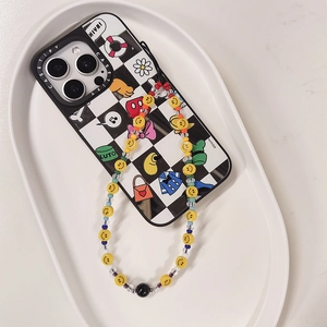 Cordino per cellulare fatto a mano con perline gialle e sorrisi per accessori moda