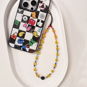 Ciondolo per telefono fatto a mano con perline colorate e sorrisi in acrilico