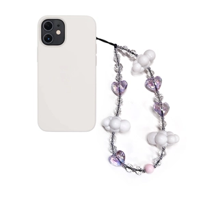 Handmade Beaded Heart Cloud Phone Chain For Women Purple Crystal Acrylic Beads Phone Lanyard Anti-Lost Mobile Accessory Gift