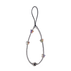 Handmade beaded phone strap with silver crystals and iridescent butterfly charms